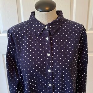 Loft Navy Blue and White Polka Dot Corduroy Button Down Shirt Size Medium